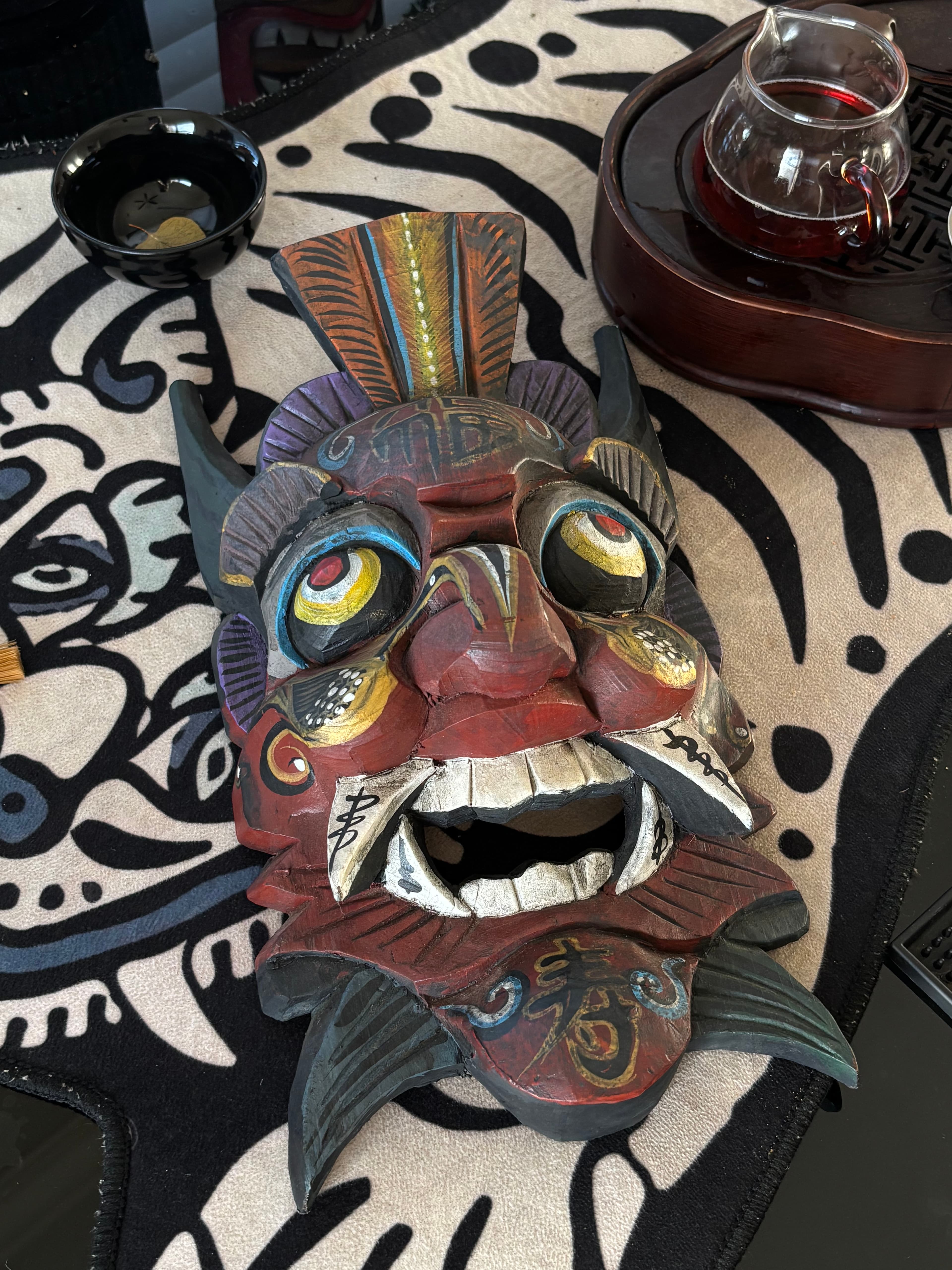 Balinese Barong Hand-Carved Wooden Mask – Indonesian Tribal Wall Art