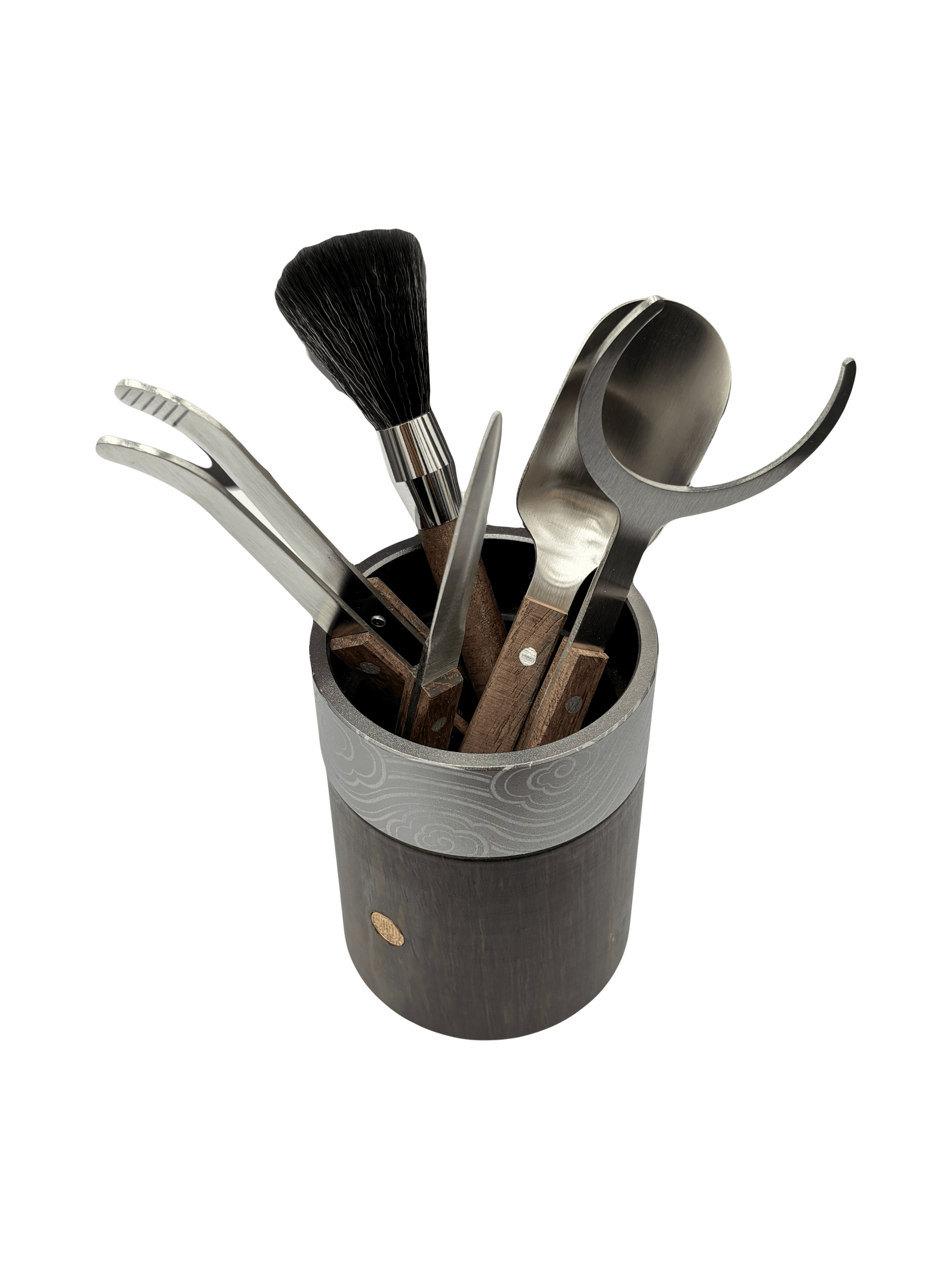 Tea Ceremony Six Gentlemen Set — Ebony & Titanium, Cloud Brocade