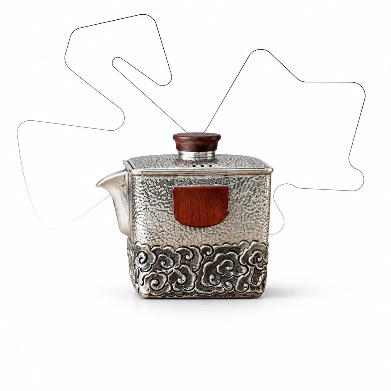 999 Silver Square Travel Tea Set (Teapot + 2 Cups)