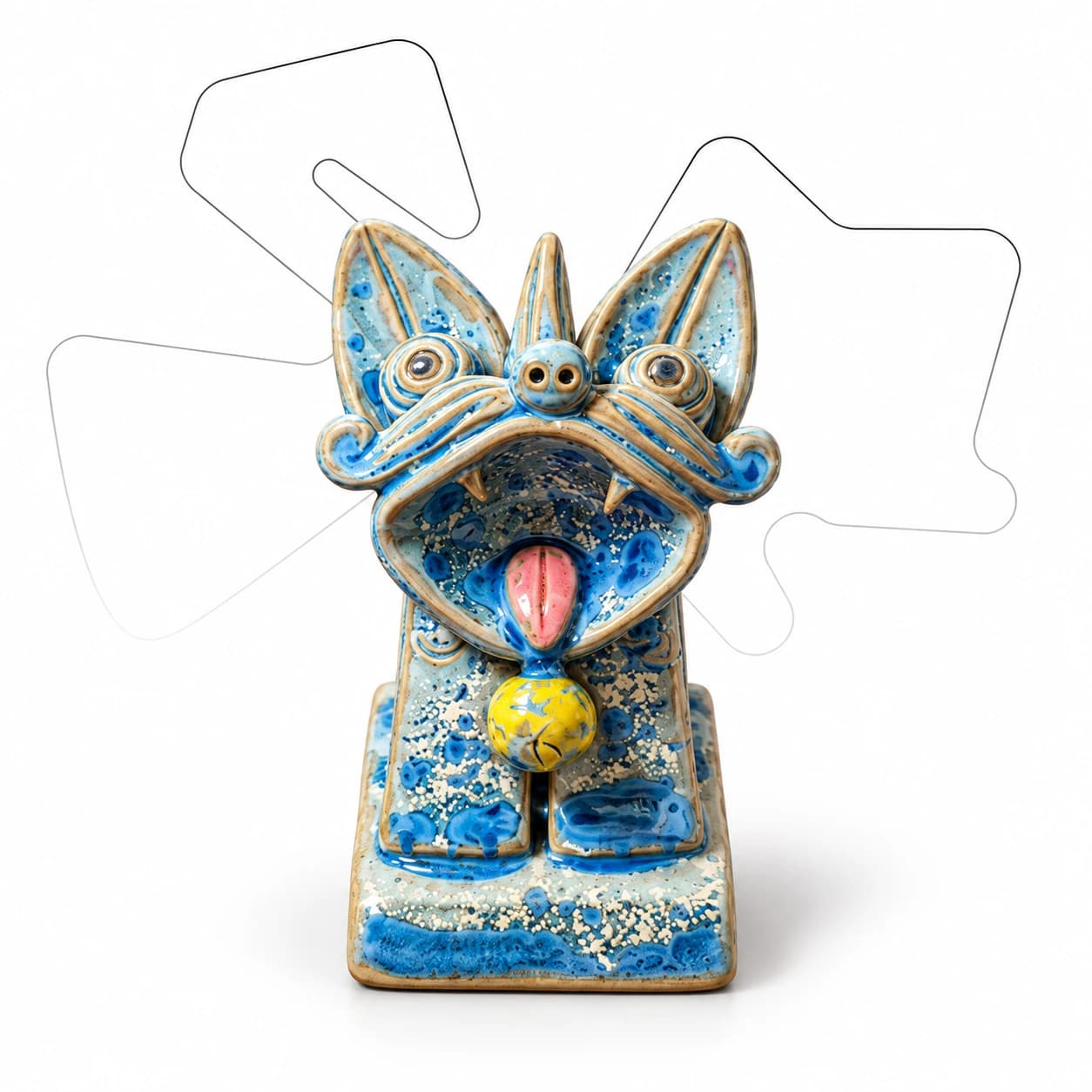 Copper Bell Tile Cat — Yunnan Ceramic Figurine, 4 Glazes