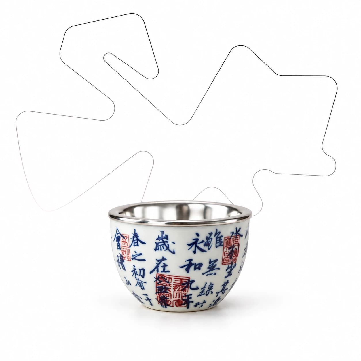 Porcelain-Silver Cup — Lanting Preface Calligraphy, 100ml