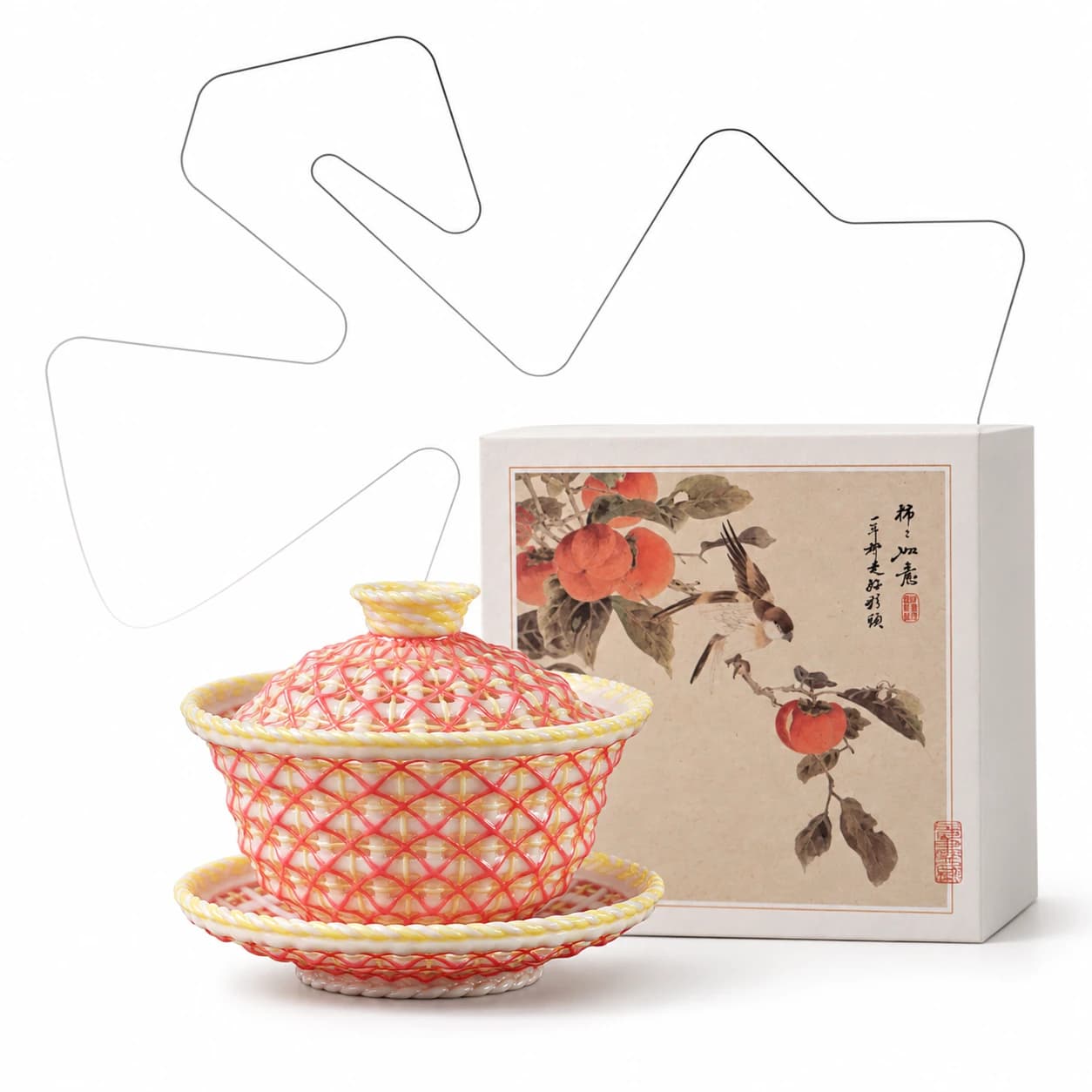 Woven Openwork Porcelain Gaiwan with Saucer