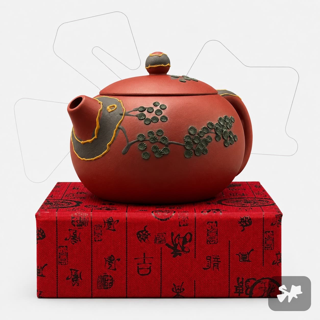 Yixing "Pine Needle" Xi Shi Teapot, Da Hong Pao Clay, Handmade, 240 ml